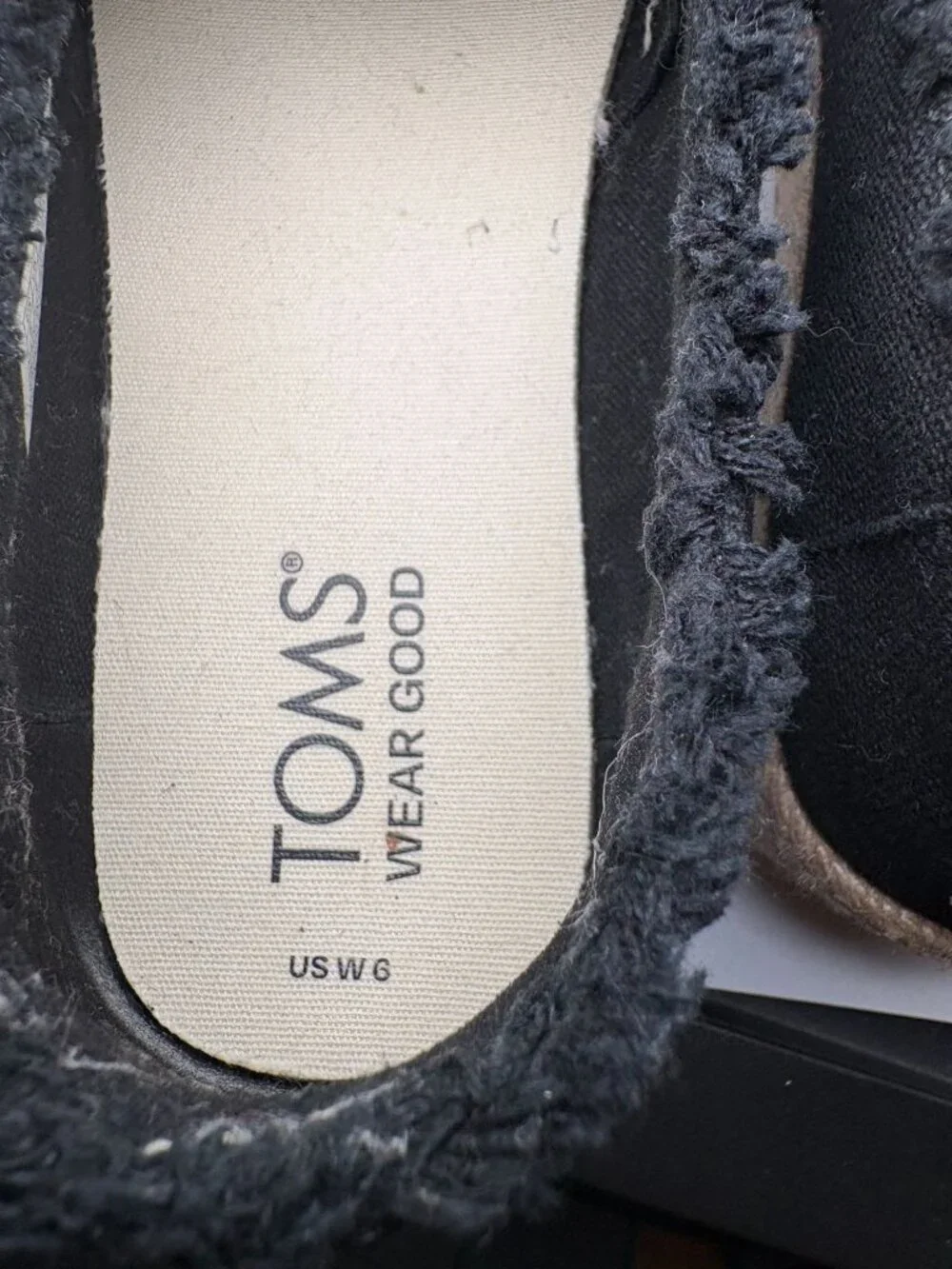 Toms Valencia Womens Black Canvas Platform Espadrilles With Frayed Edges Size 6